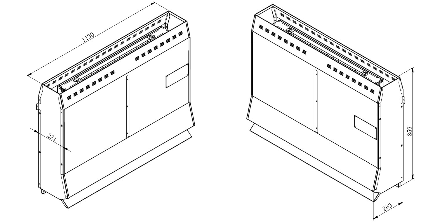 Oceanic behind bench sauna heater technical drawing