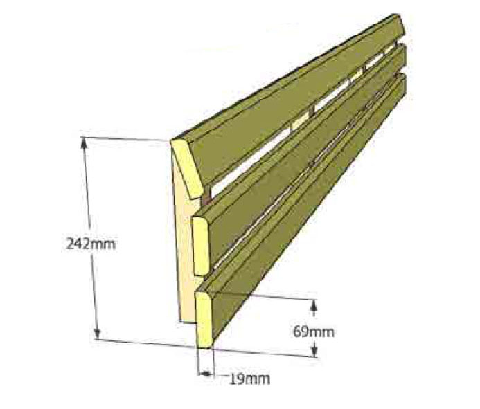 Esempio di schienale con tre e due doghe per sauna finlandese, in legno di abete scandinavo proveniente da foreste gestite